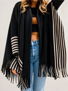 Classic Striped Fringe Shawl